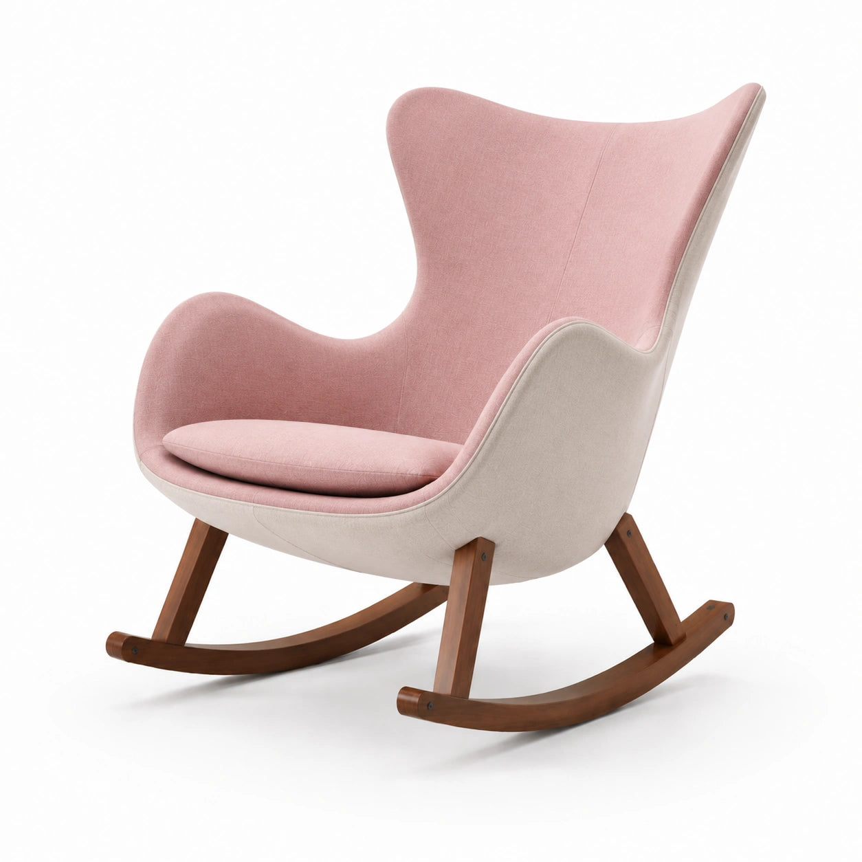 Schaukelstuhl aus Stoff Rosa und Beige mit Holzrahmen