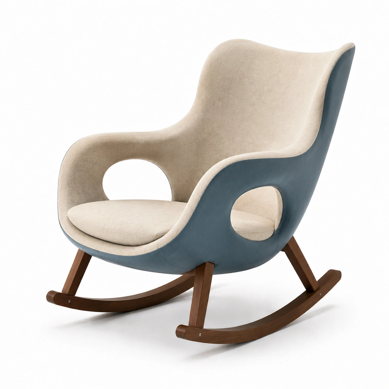Schaukelstuhl mit Holzrahmen Beige Dunkelblau