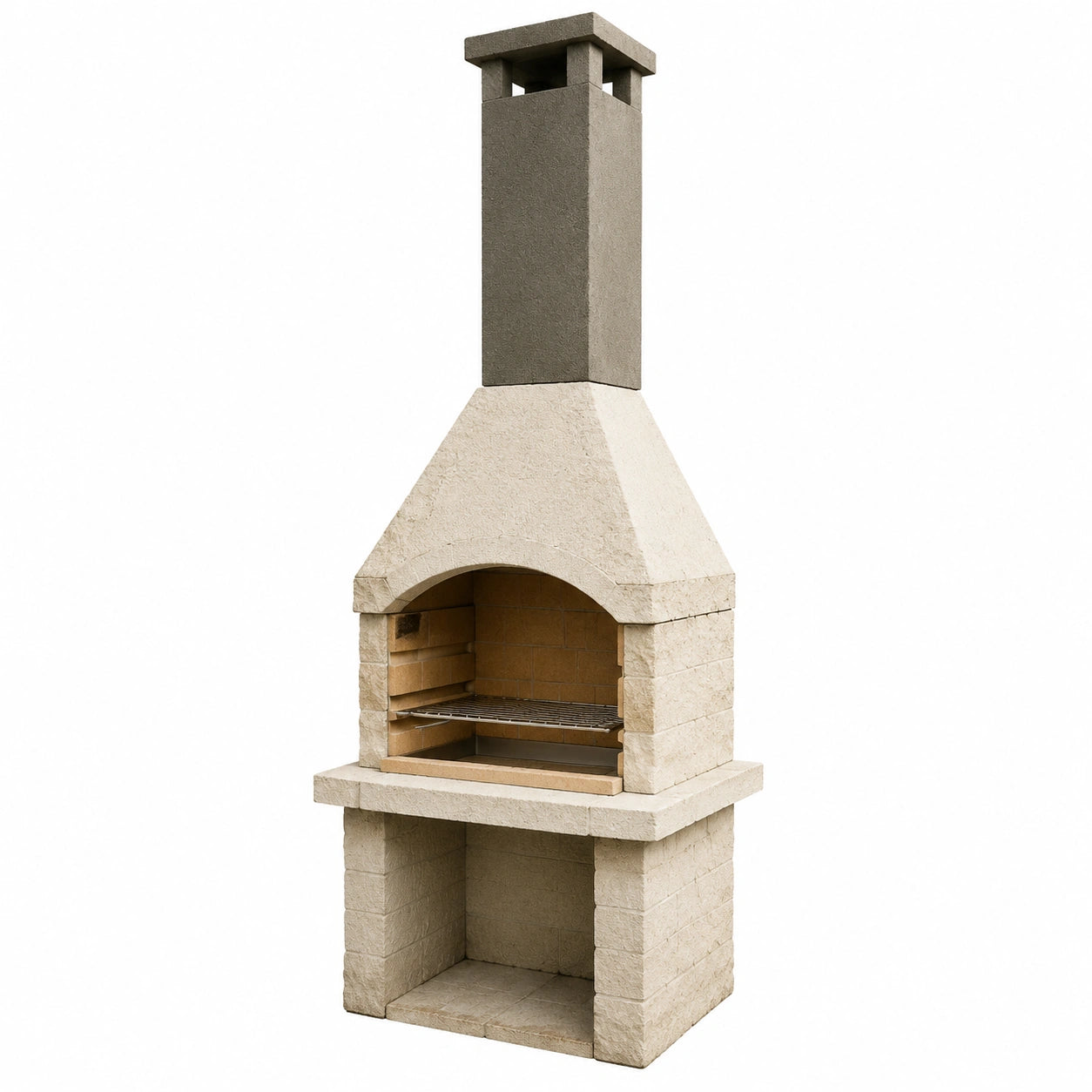 Gartenkamin Grill aus feuerfestem Beton, 205cm, Grau/Beige