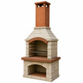 Gartenkamin Grill aus Kalkstein und Ziegel Beige/Rot 200cm