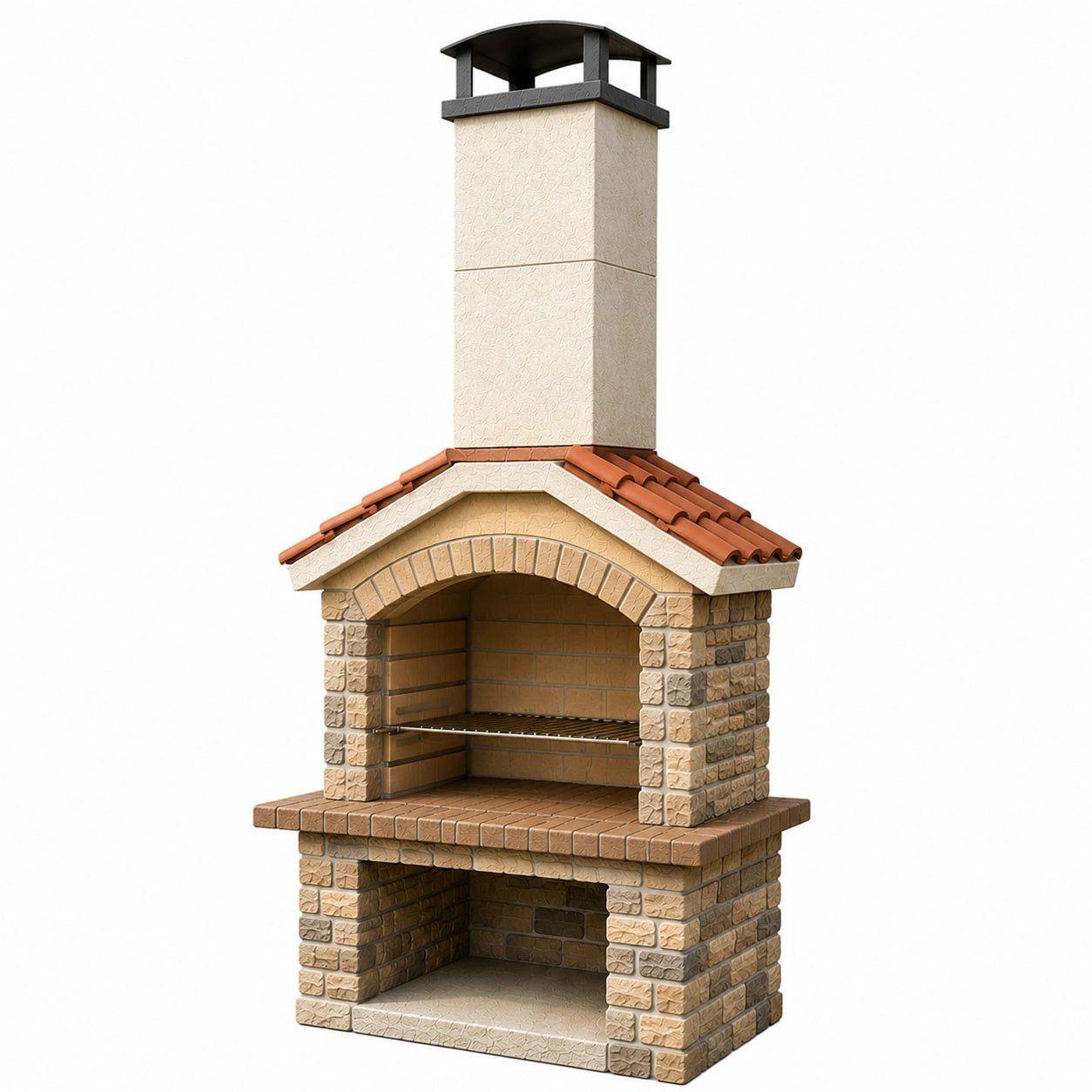 Stein Gartenkamin mit Grill und Schornstein