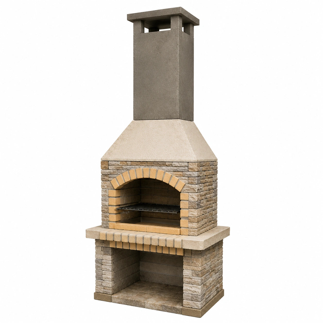 Gartenkamin Grill aus Beton und Naturstein