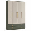 Kleiderschrank mit 4 Türen und 2 Schubladen aus Holz in Beige/Grün