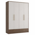 Kleiderschrank Holzfurnier Weiß Braun 4-Türig mit Schubladen 200cm