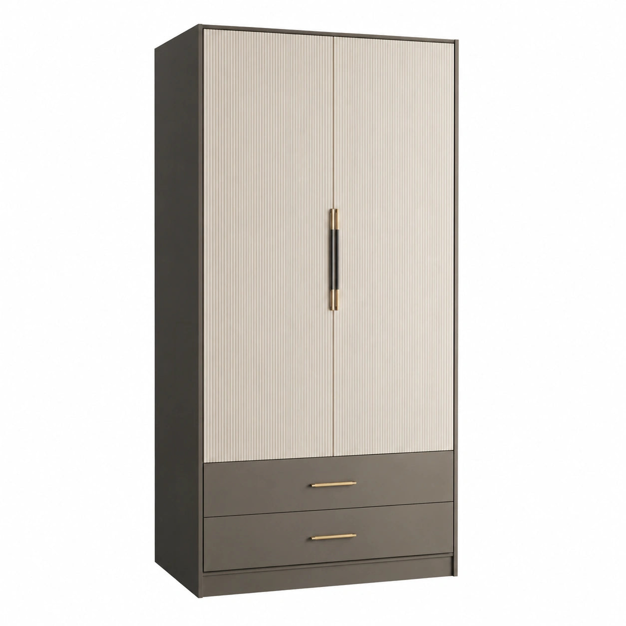Kleiderschrank mit 2 Türen und 2 Schubladen aus Holzwerkstoff Beige/Grau