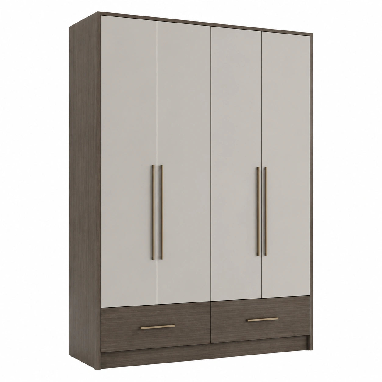 Kleiderschrank mit Vier Türen Holz Grau/Beige 200x160x60cm
