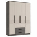 Kleiderschrank mit 4 Türen und 2 Schubladen aus MDF Beige/Grau
