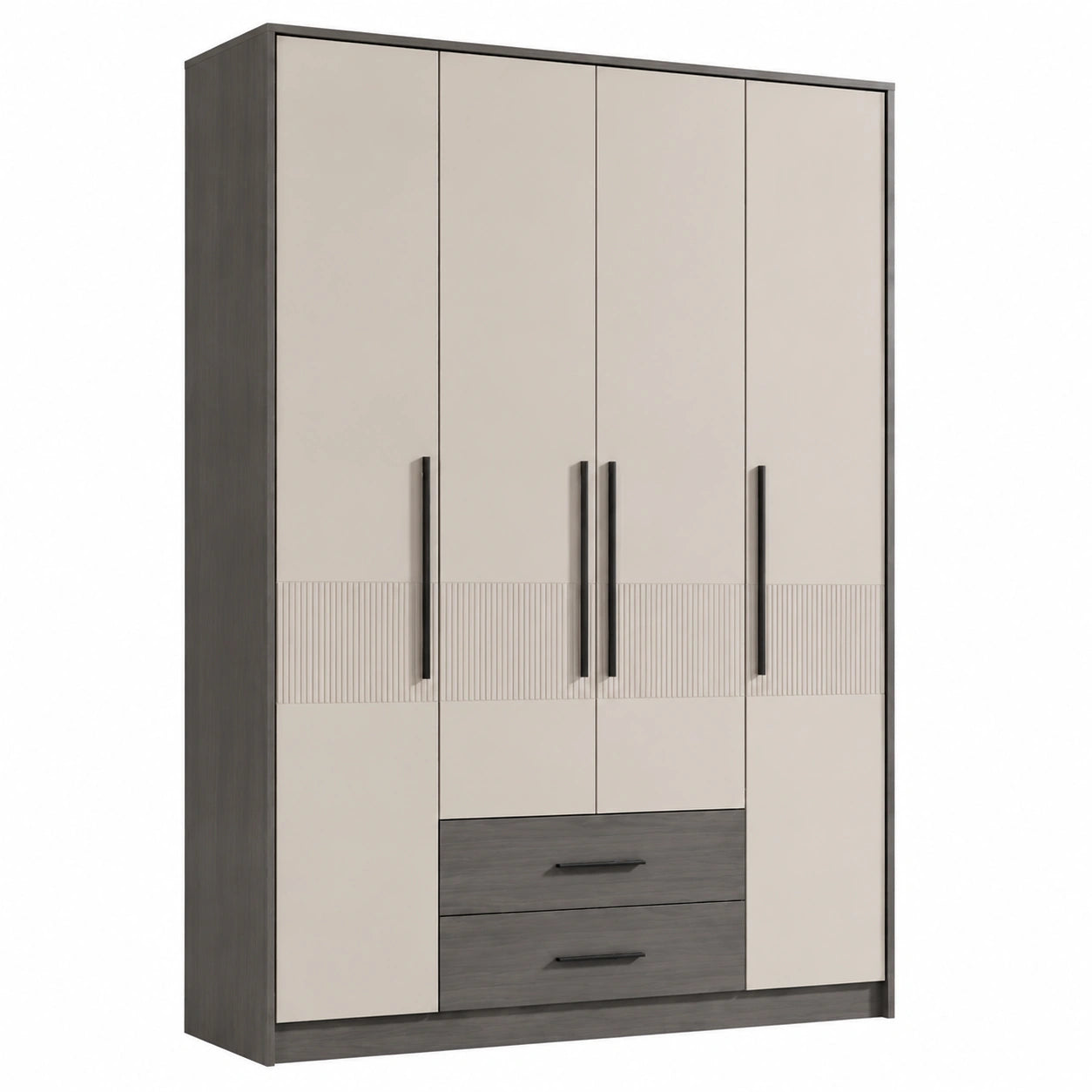 Kleiderschrank mit 4 Türen und 2 Schubladen aus MDF Beige/Grau