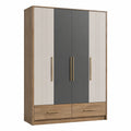 Kleiderschrank Holz Dunkelgrau/Beige mit Schubladen 180x90x50cm