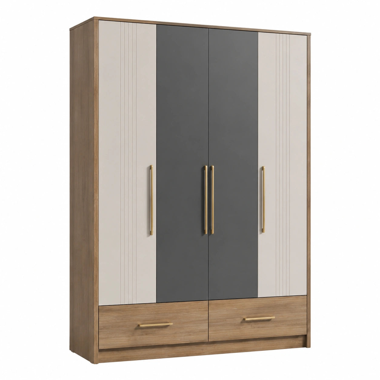 Kleiderschrank Holz Dunkelgrau/Beige mit Schubladen 180x90x50cm