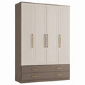 Kleiderschrank mit 4 Türen und 2 Schubladen aus MDF in Beige/Braun 200x150x60 cm