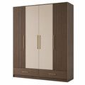 Kleiderschrank aus MDF in Beige und Braun mit 4 Türen und 2 Schubladen