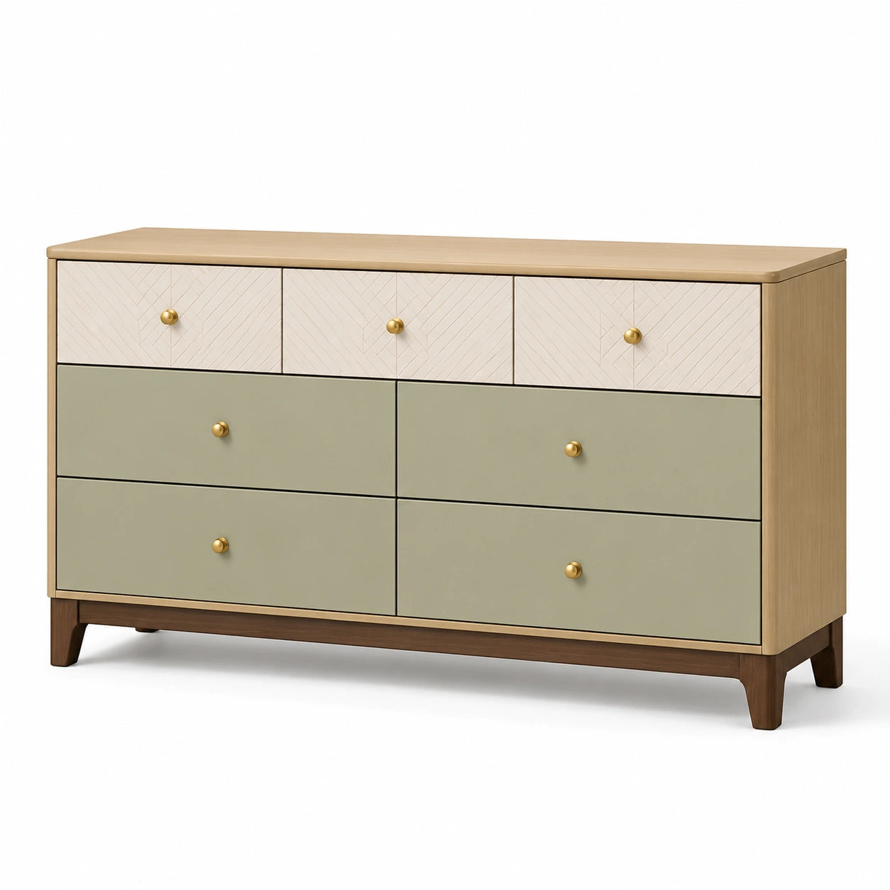 Kommode aus Holz mit 7 Schubladen und Metallknöpfen
