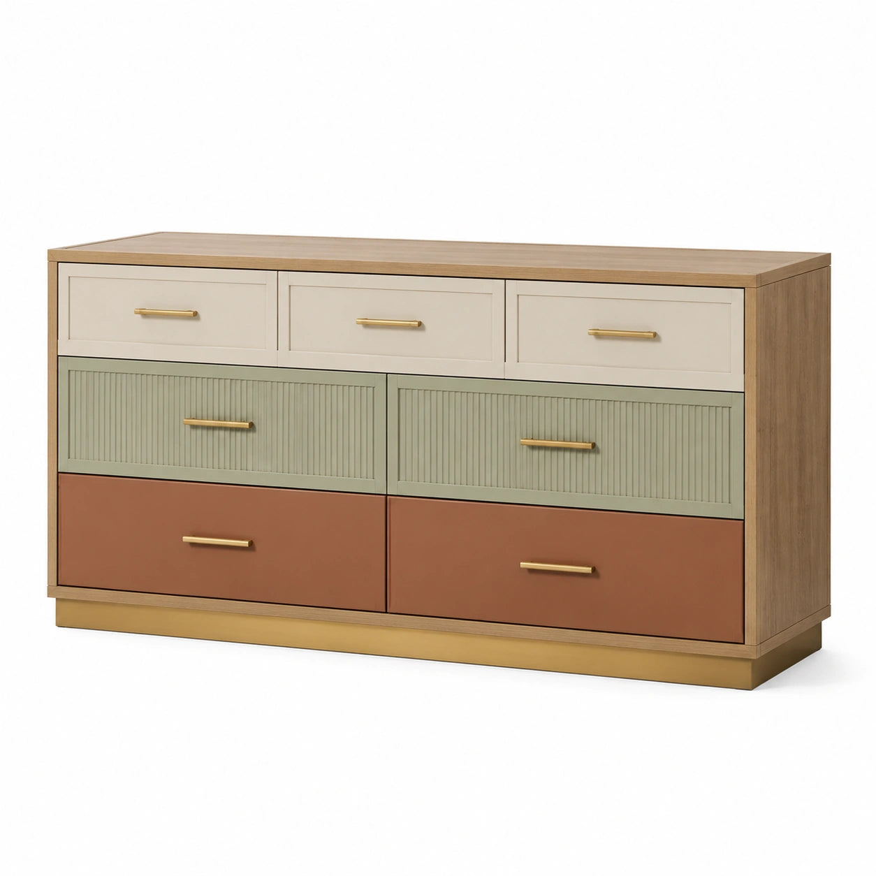 Kommode mit 6 Schubladen MDF Kiefernholz Beige/Grün/Braun 120x40x75 cm