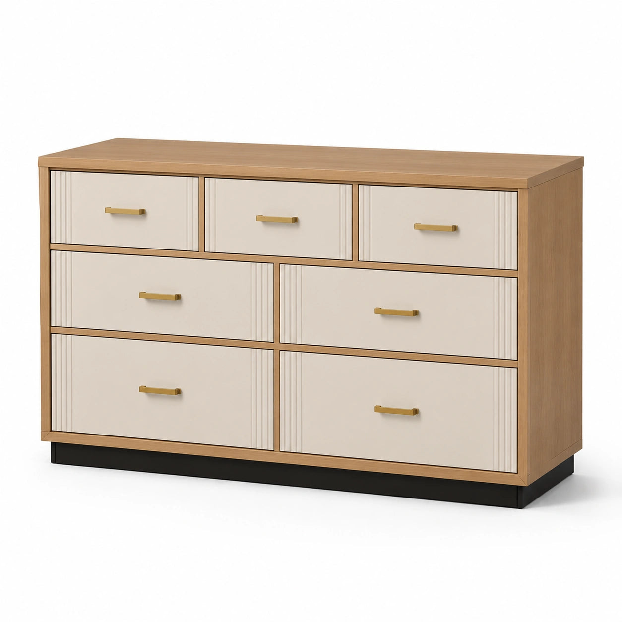Kommode aus Holz mit 7 Schubladen Beige und Gold