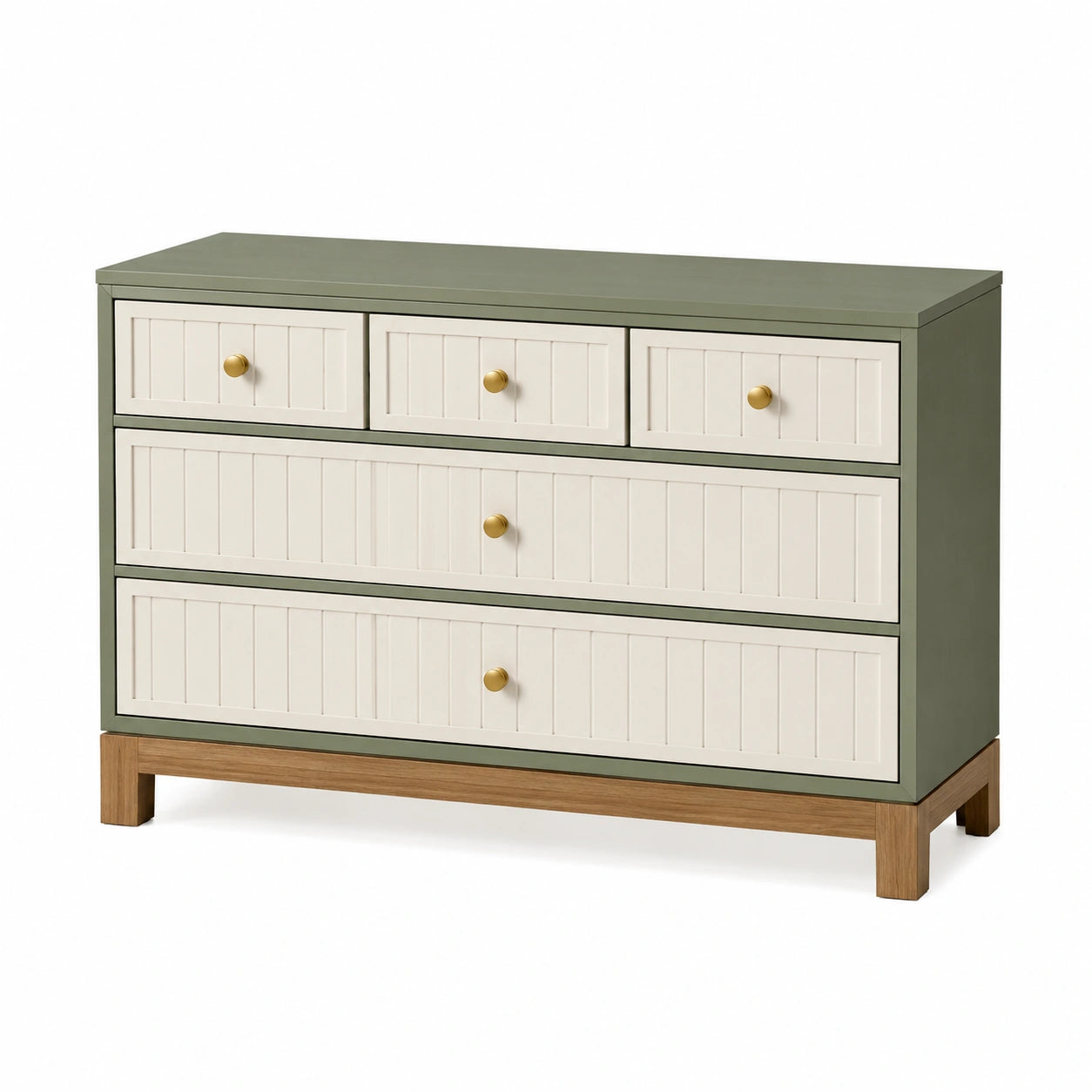 Holzkommode mit 5 Schubladen in Grün/Beige