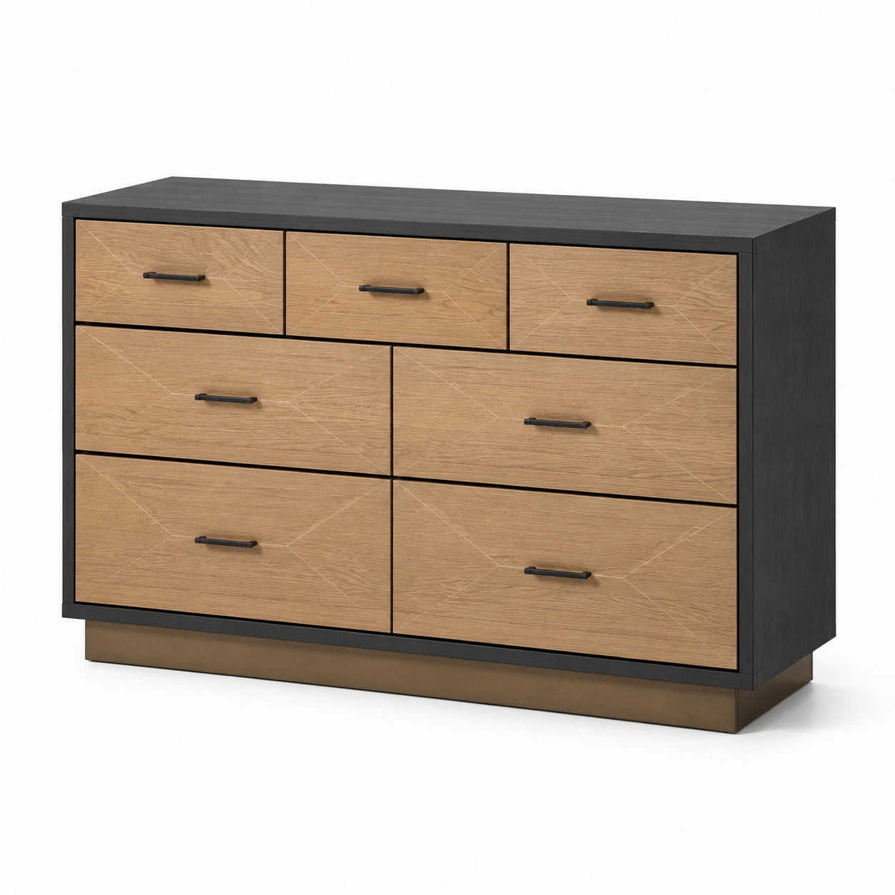 Kommode mit 7 Schubladen aus Holz und Metallrahmen