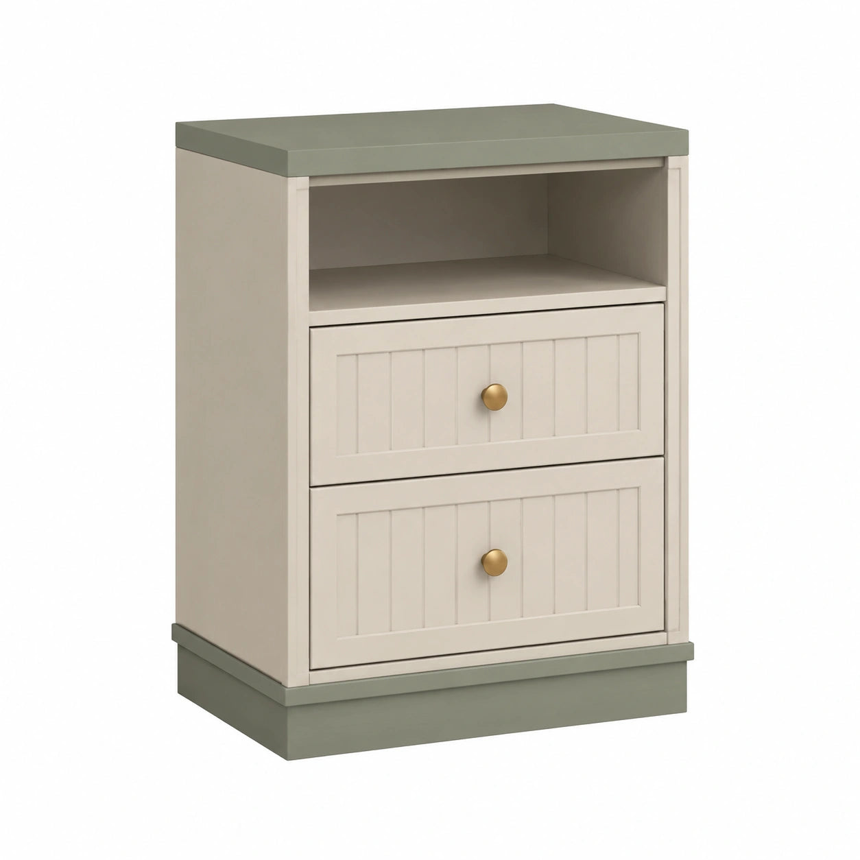 Nachttisch MDF Holz Beige/Grün mit Schubladen 60x45x35cm