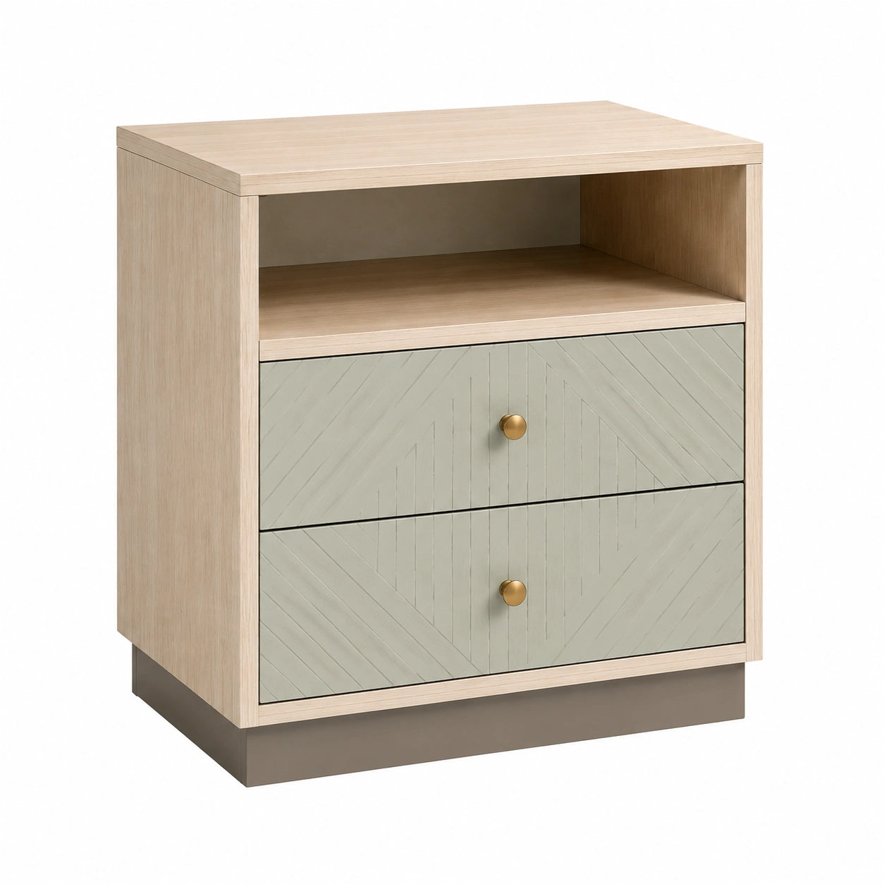 Holz Nachttisch mit zwei MDF Schubladen, Beige und Grau