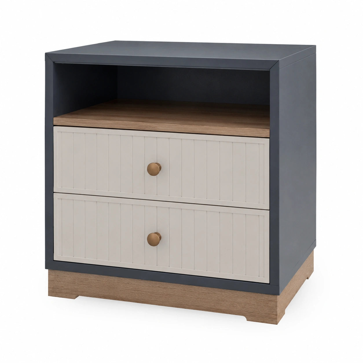 Nachttisch aus Holz und MDF mit 2 Schubladen Grau und Eiche