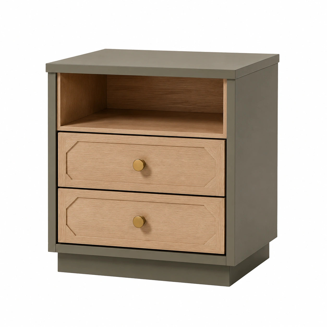 Nachttisch MDF Eichenfurnier mit 2 Schubladen Braun/Grün