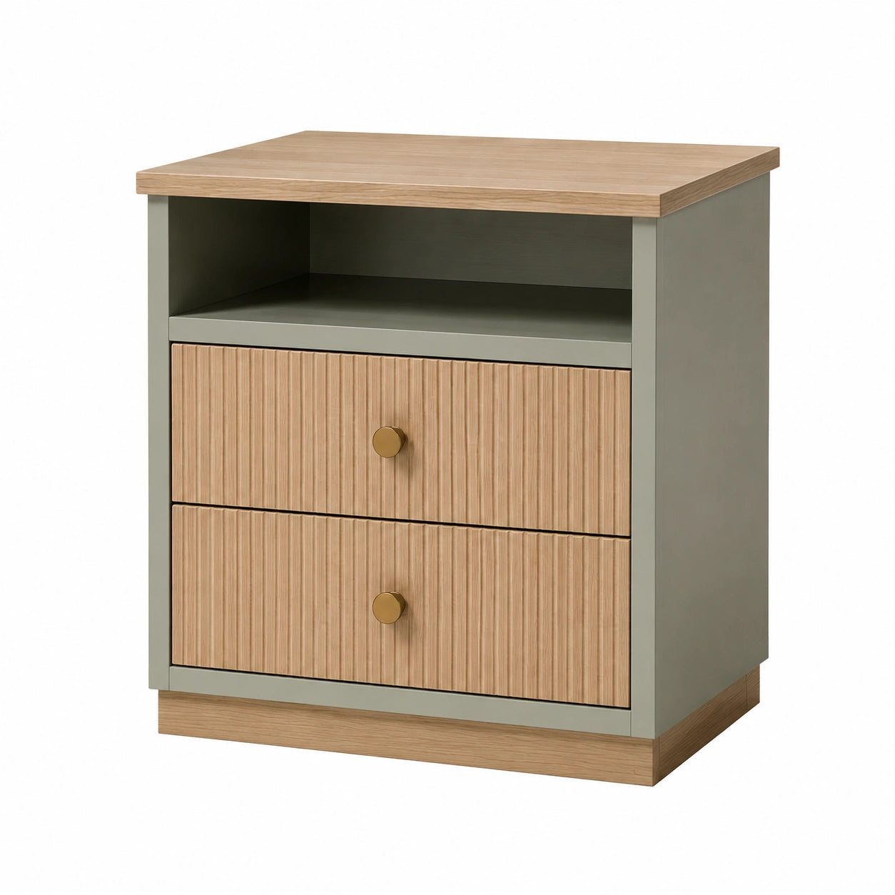 Nachttisch mit 2 Schubladen aus MDF und Holzfurnier Beige/Grün 50x40x60 cm