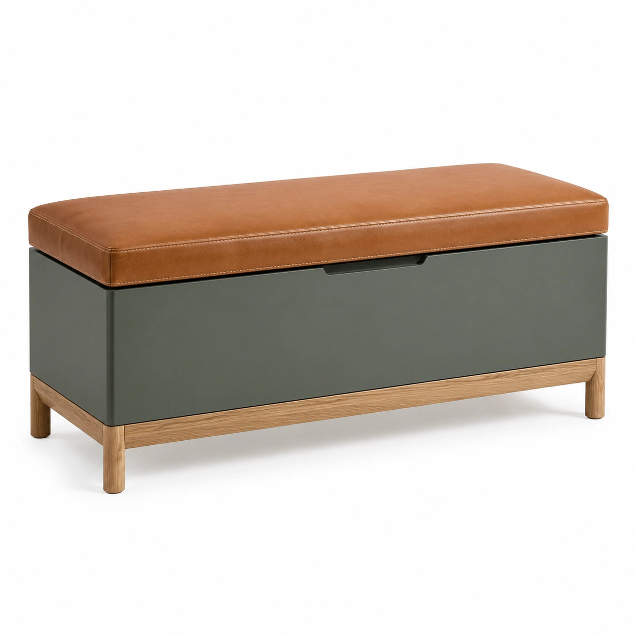 Sitzbank mit Holzaufbewahrung 102cm Leder Metall