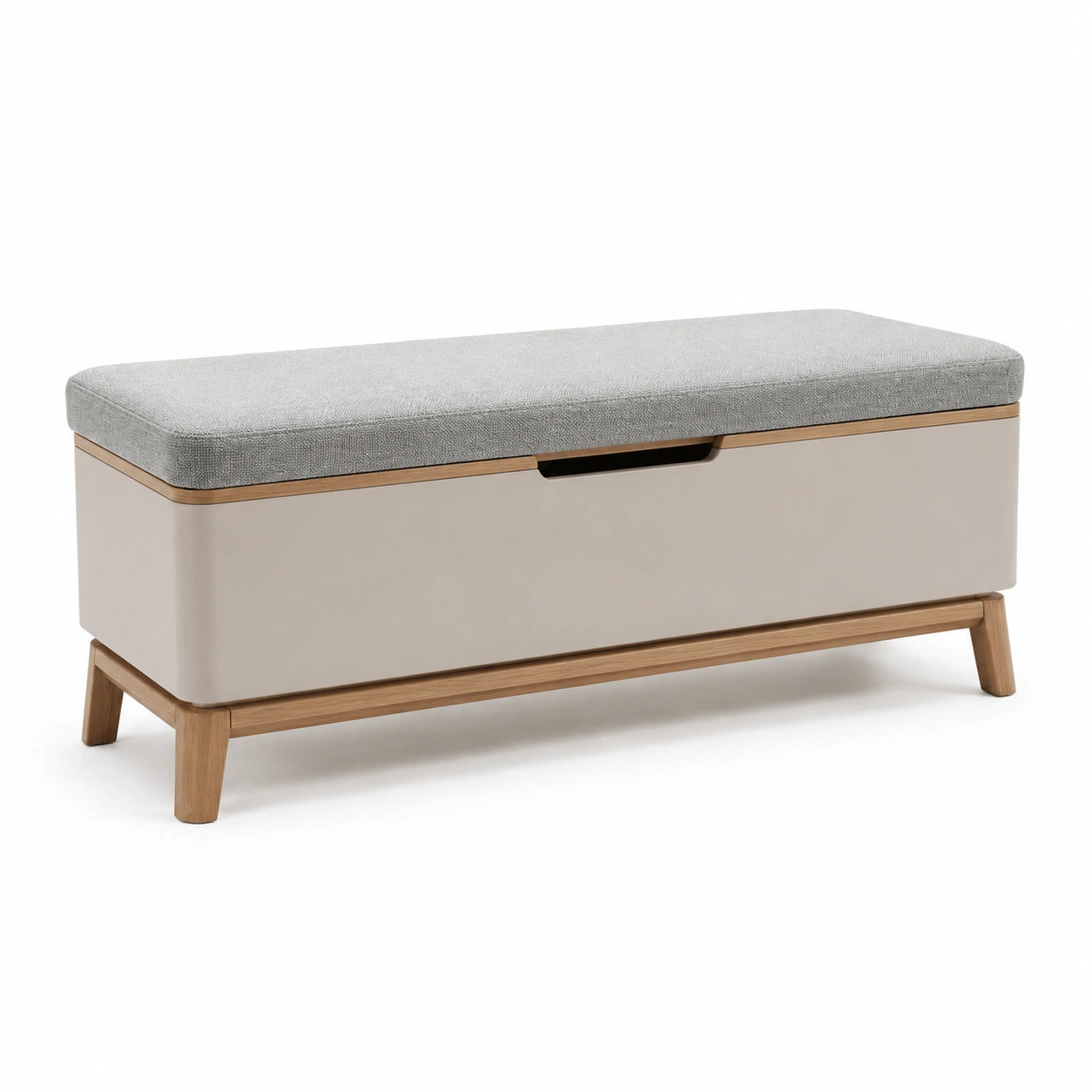 Gepolsterte Sitzbank mit Stauraum Holz Beige Grau 120cm