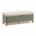 Polsterbank mit Stauraum Leinen Holz Beige/Grün 120x40x45 cm