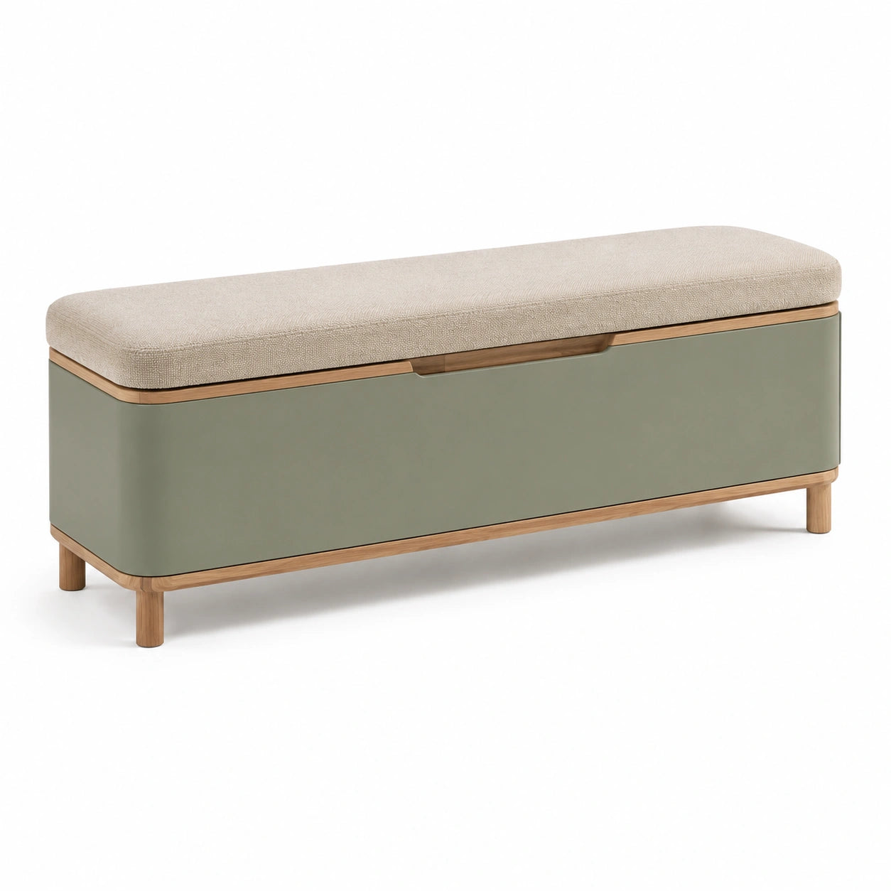 Holzbank mit Stauraum Leinen Beige Grün 120 cm