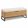 Sitzbank aus Holz mit Stauraum und Metallgestell, Beige, 120x40x45 cm