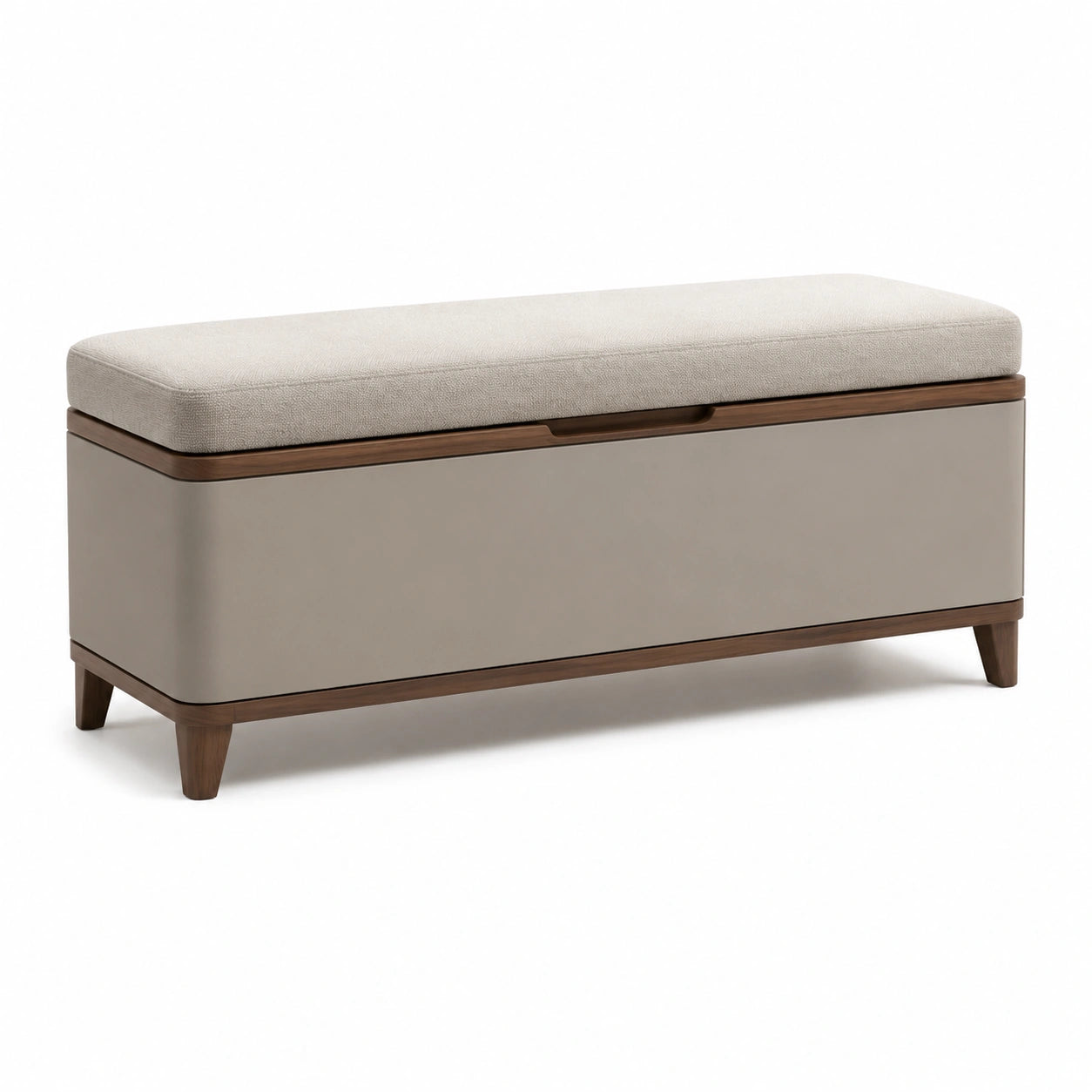 Sitzbank mit Stauraum, Holz, Stoffpolsterung in Beige, 120x40x45 cm
