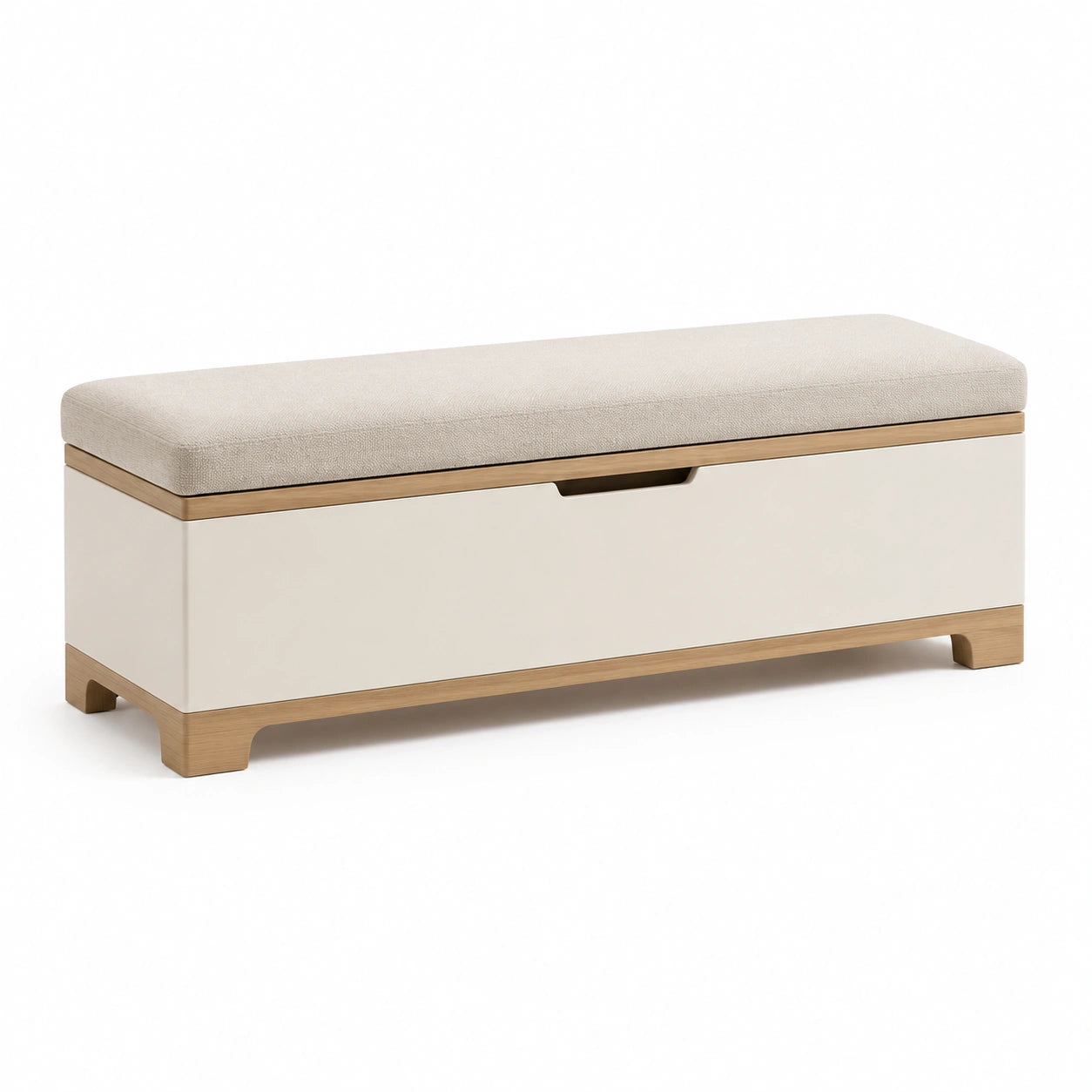 Holzbank mit Stauraum und Stoffpolsterung in Beige