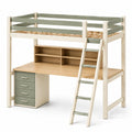 Hochbett mit Schreibtisch und Leiter, Beige/Grün