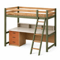 Hochbett mit Schreibtisch und Leiter aus Holz und Metall