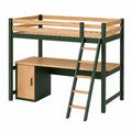 Hochbett aus Holz und Metall mit Schreibtisch, Grün/Eiche