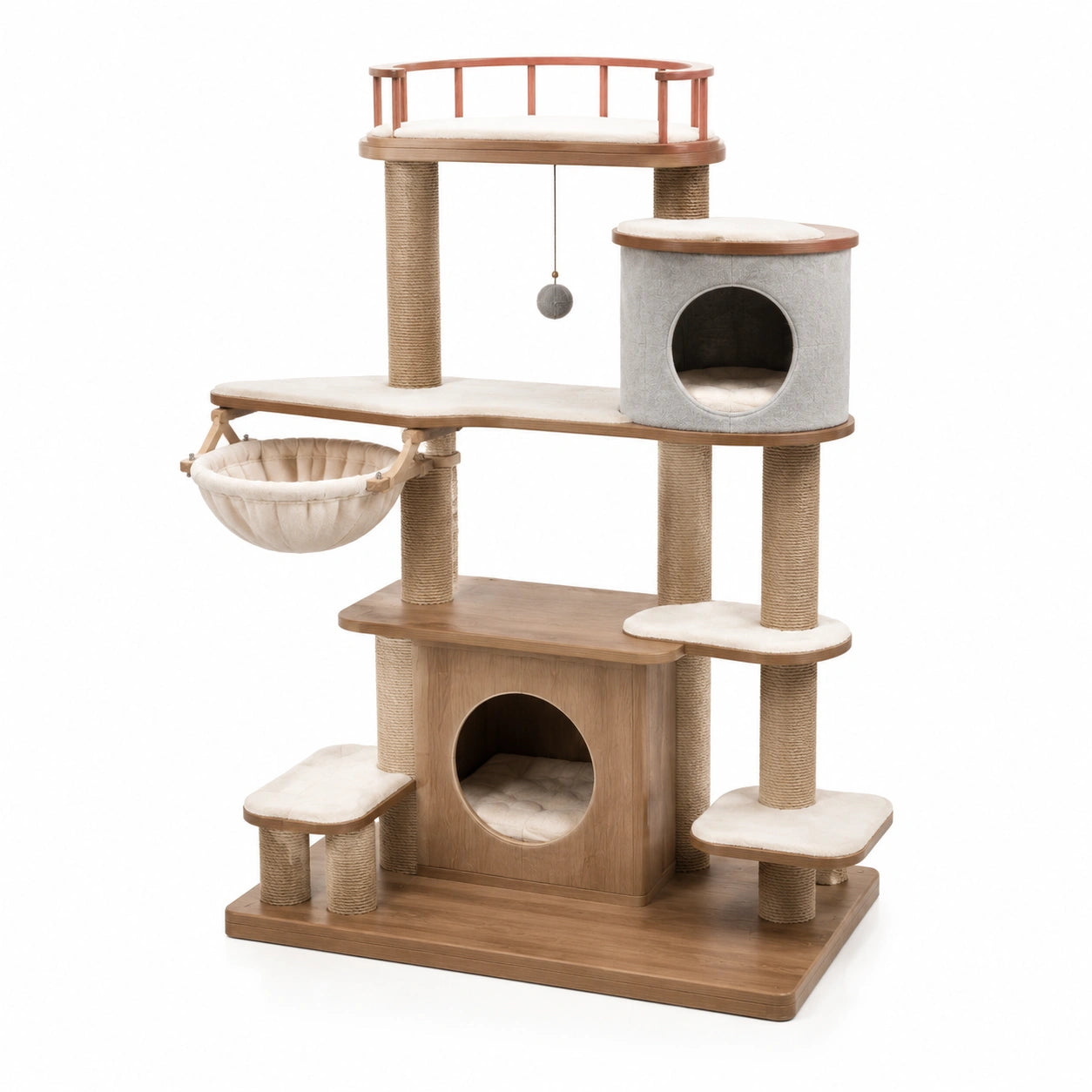 Katzenkratzbaum Holz Plüsch Sisal Beige Grau