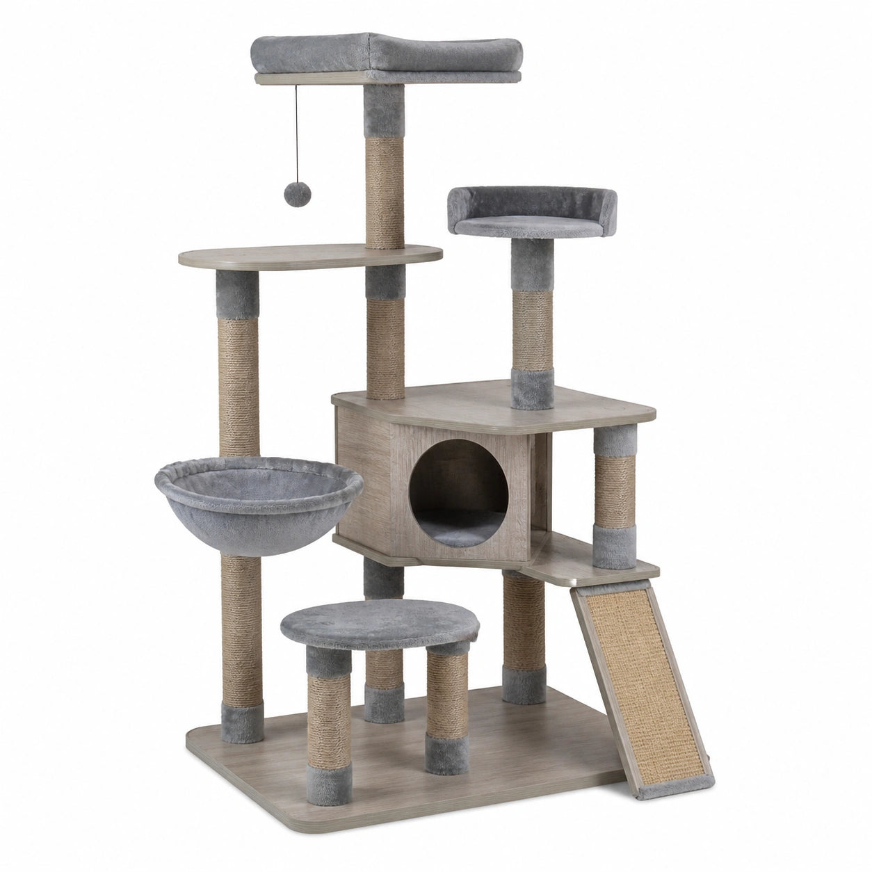 Kratzbaum aus MDF-Holz und Sisal Grau