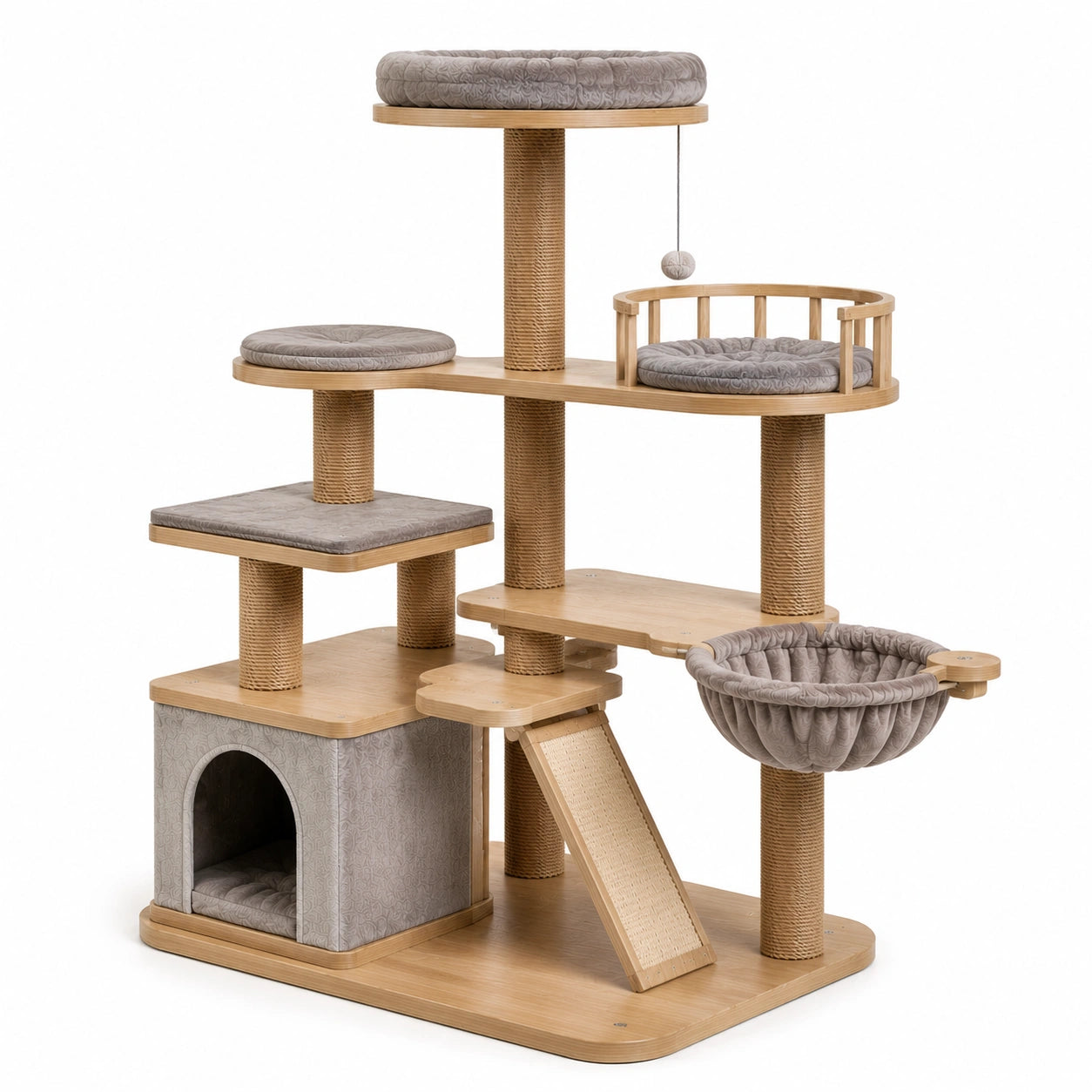 Katzenbaum aus Holz mit Sisal und Polyester, 120 x 80 x 160 cm, Beige