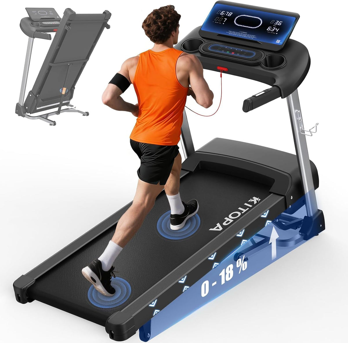 Laufbänder, 120CM, klappbar, Kitopa, Kitopa Laufband für Zuhause, 48 120CM Laufbereich, Klappbar mit 18% Steigung