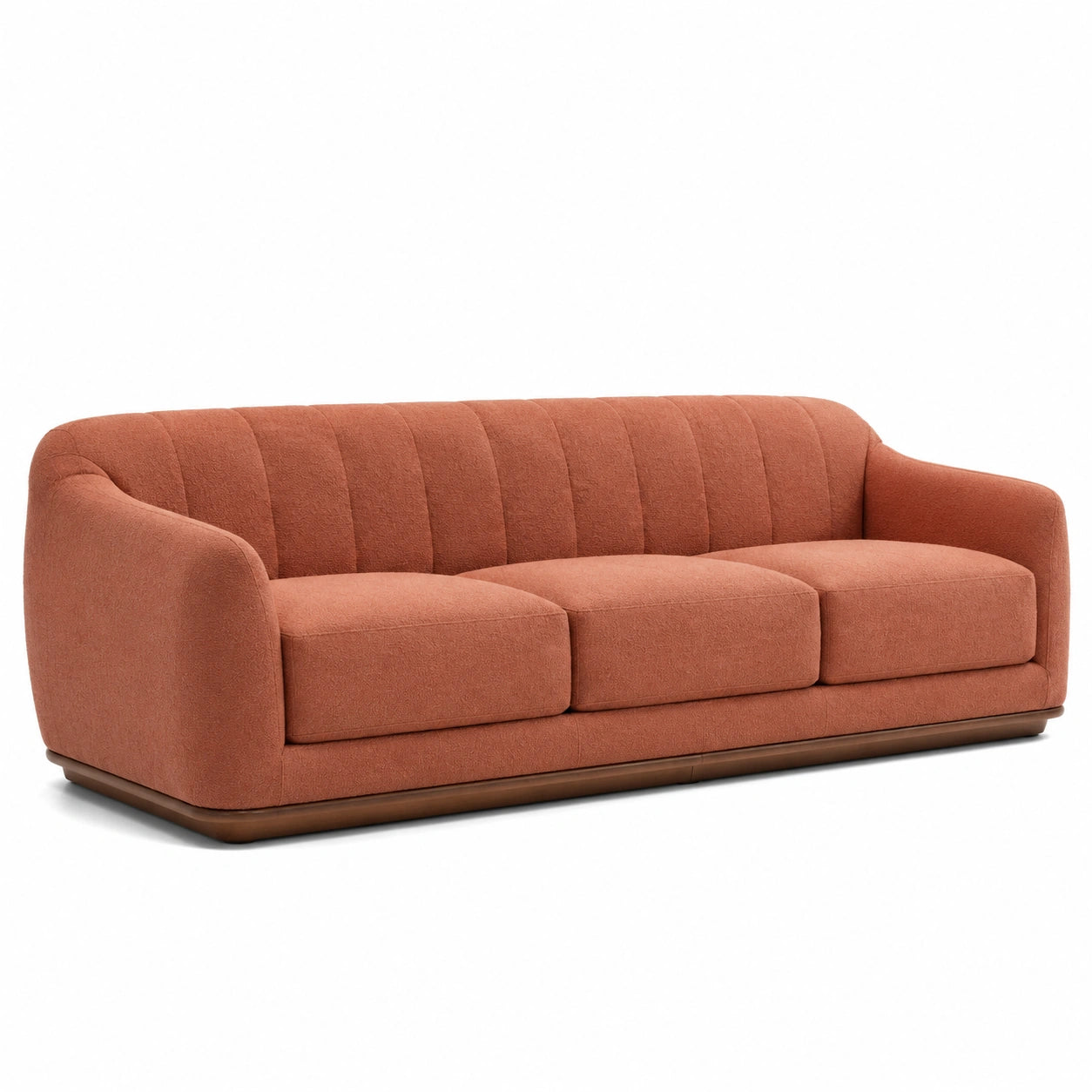 Dreisitzer Sofa Stoff Kupfer mit Massivholzrahmen