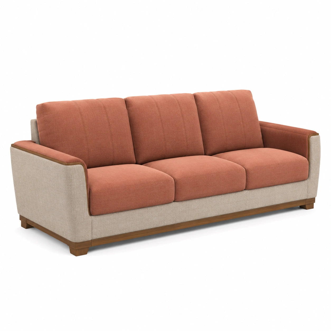 3-Sitzer Sofa Massivholz und Stoff Orange/Beige