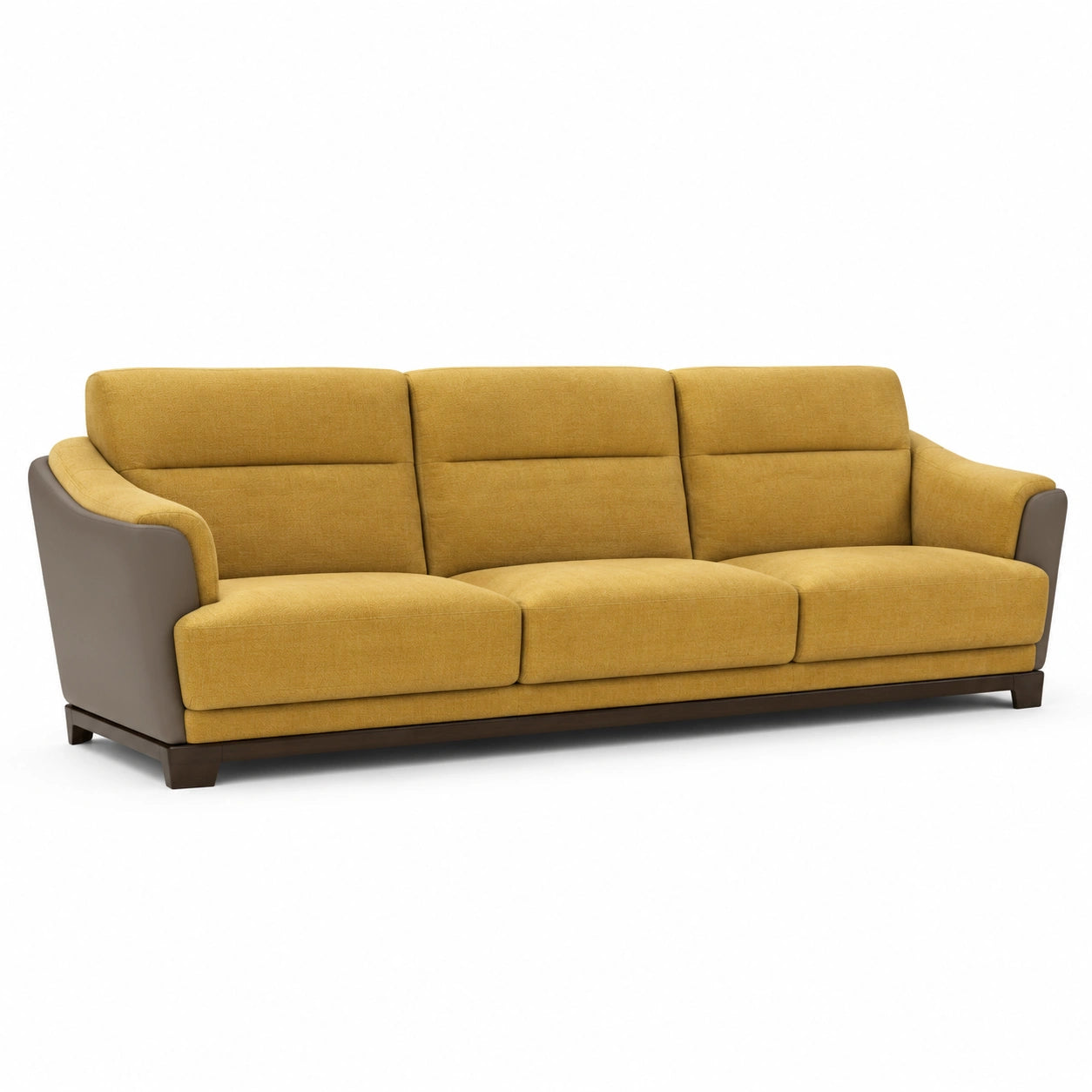 3-Sitzer Sofa Leinenstoff Gelb und PU-Leder Braun