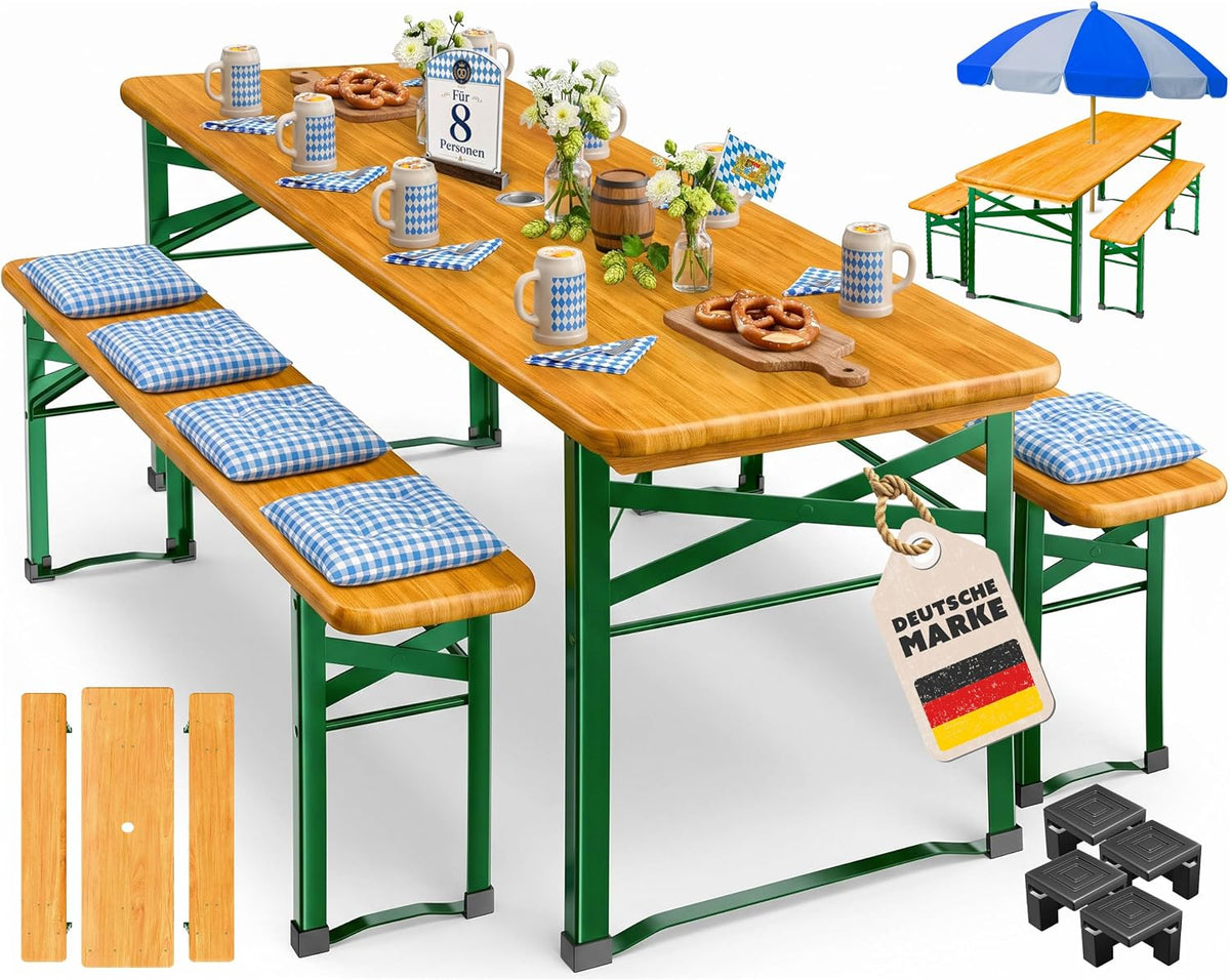 Gartenmöbel-Sets, 170 × 46 × 75cm, klappbar, Holz, für den Garten, KESSER, KESSER Bierzeltgarnitur 3-TLG., Biertisch mit 2 Bierbänken, 170x46x75cm