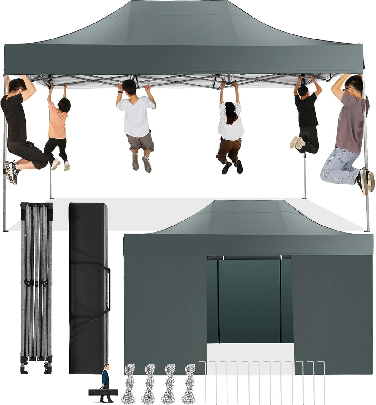 Gartenpavillon, 3 × 4,5m, Grau, COBIZI, COBIZI Faltpavillon 3x4, 5 Wasserdicht Stabil Winterfest(Grau mit 4 Seiten)