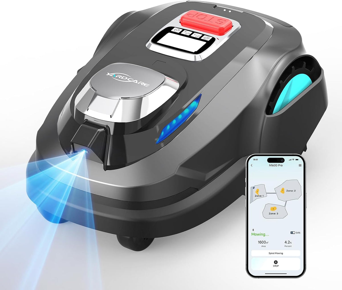 Mähroboter N1600, 60 mm, Smart-Steuerung, YARDCARE, YARDCARE N1600 PRO Mähroboter ohne Begrenzungskabel für 1600 m2, Rasenroboter mit RTK & KI-Vision