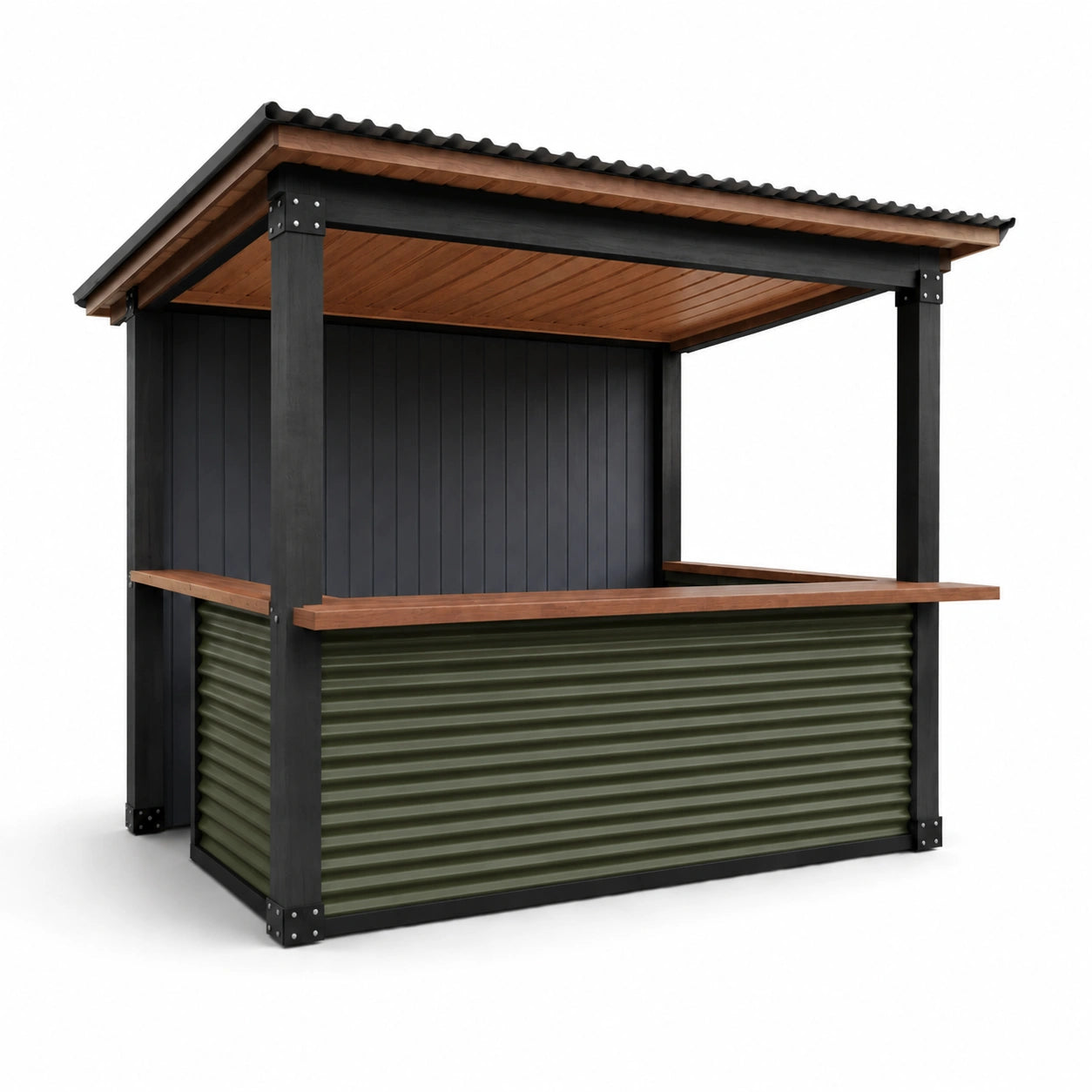 Gartenbar Stand mit Stahl- und Kiefernholzstruktur