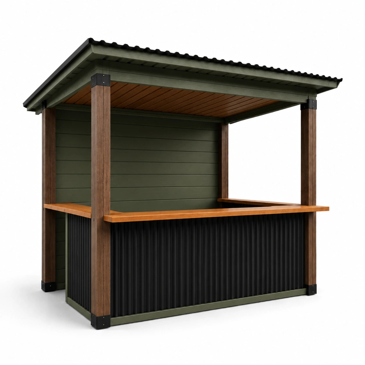 Gartenbar mit Holzdach Holz/Metall Grün/Schwarz