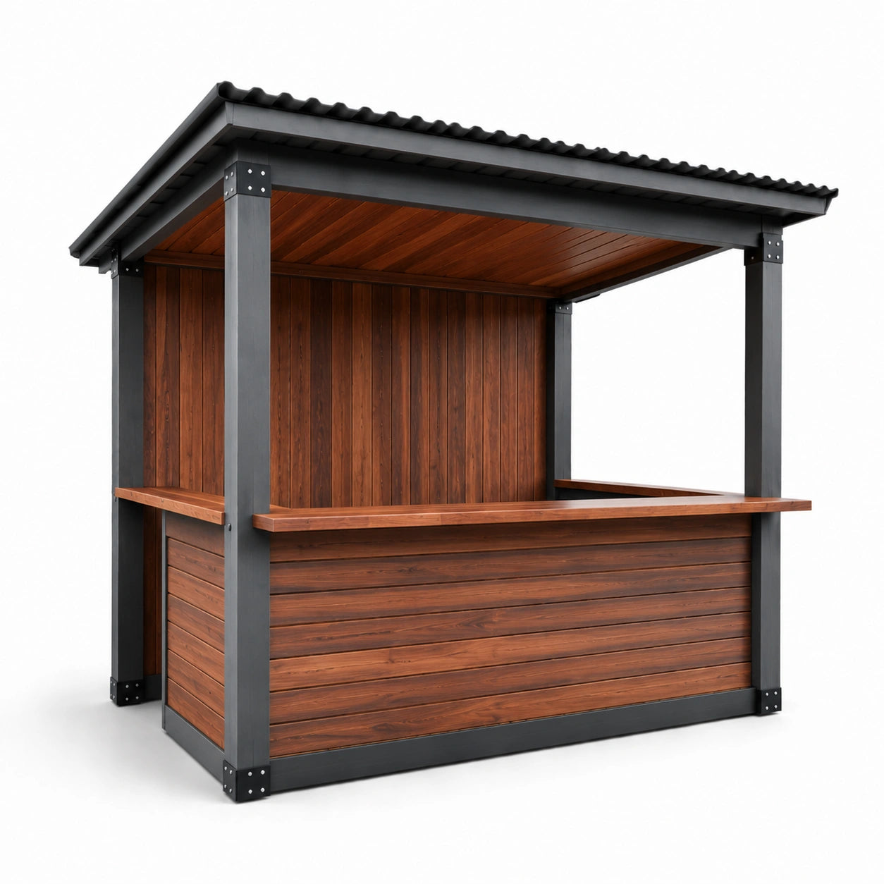 Holzverkaufsstand mit Metallrahmen