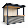 Barpavillon aus Stahl und Holz mit Wellblech in Blau